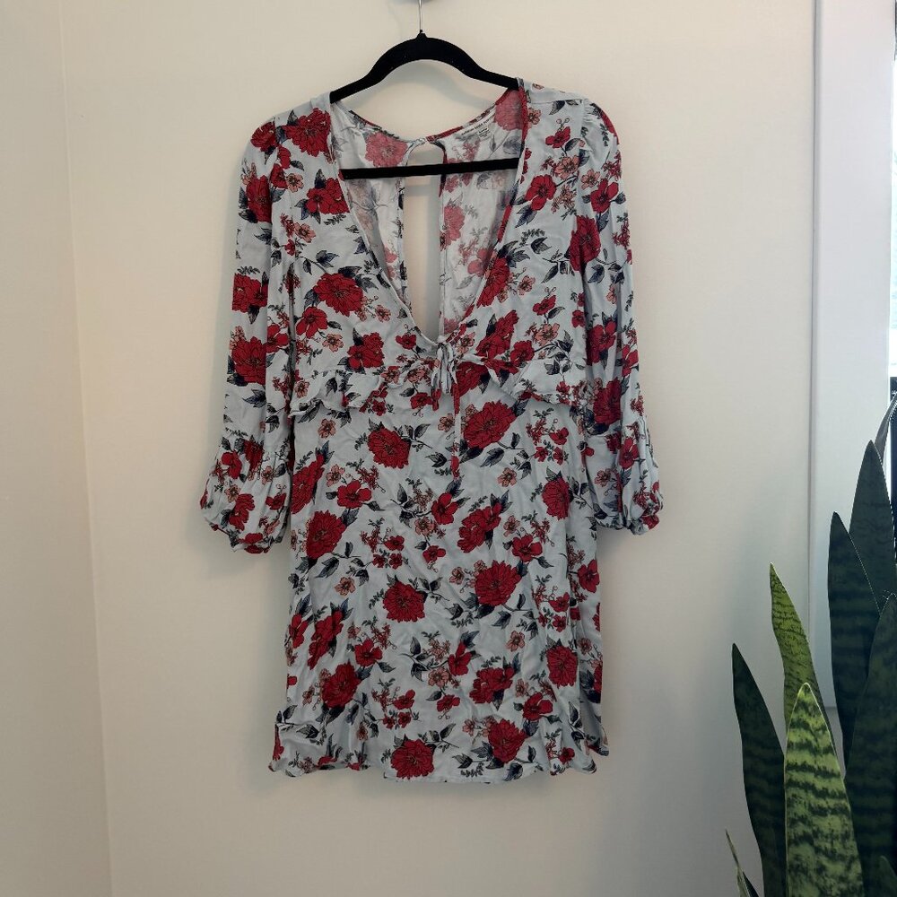 American Eagle Floral Mini Dress Long Sleeve V-Neck Size Small